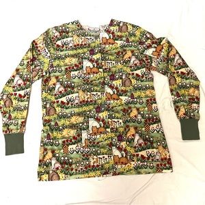 Scrub jacket /medium / peaches/ cute cats/ button front